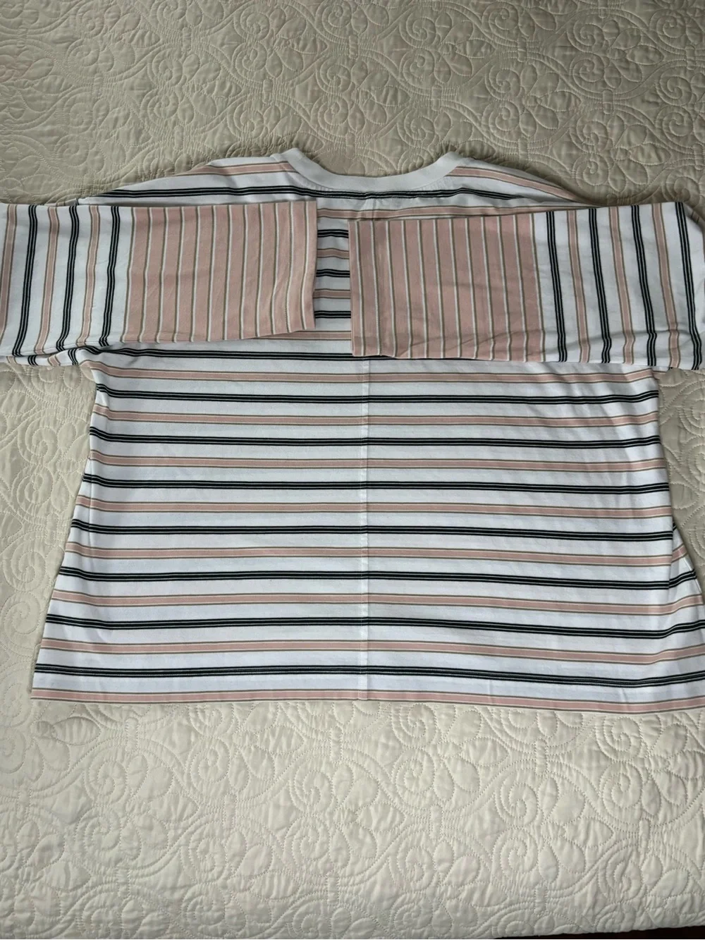 Madewell Easy Crewneck Striped Top in White, Blush & Black - Picture 4 of 8